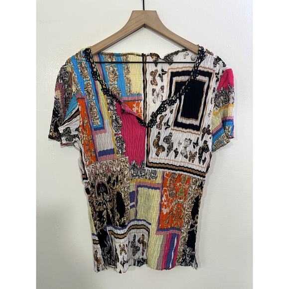 Y2K 90s Maximalist Eclectic Plisse Top S Indie Patchwork Collage Artwear Boho - Picture 1 of 12